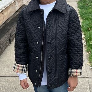 Black Quilted Jacket with Plaid Cuffs